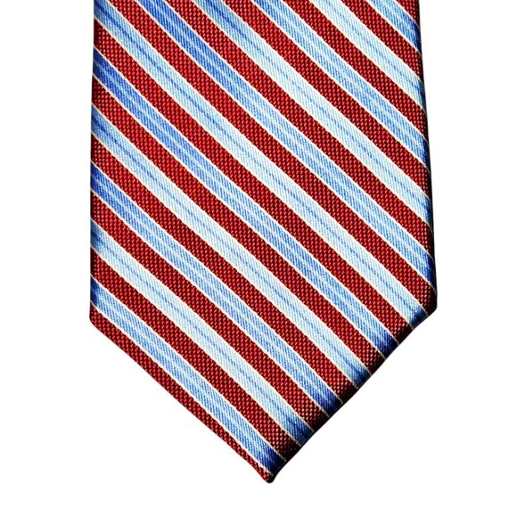 Brooks Brothers Necktie Red Blue Silver Black Striped Stain Resistant Silk USA - Picture 1 of 5